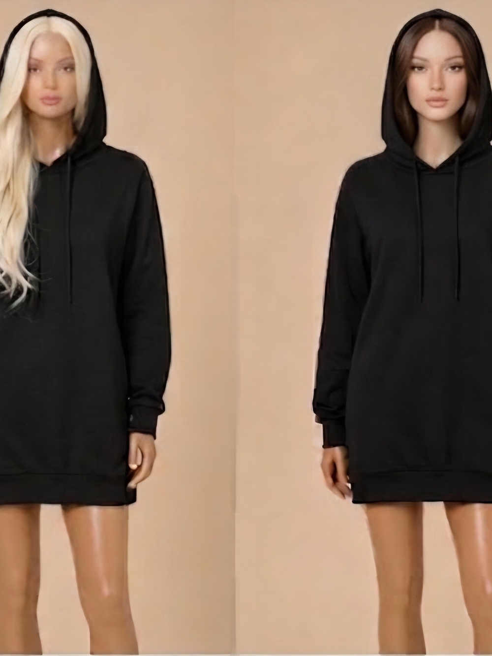 Black Hoodie Sweatshirt Mini Dress - Women